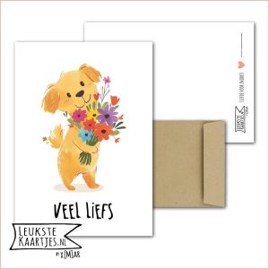 Kaart Dieren -> Klein Vriendje - Nr 15 (Veel Liefs - Schattig hondje met bloemen)