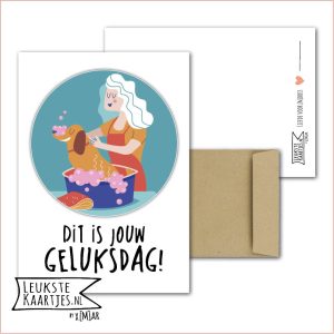 Kaart Dieren -> Klein Vriendje - Nr 16 (Dit is jouw Geluksdag! - Schattig hondje dat gewassen wordt)