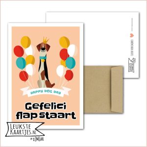 Kaart Dieren -> Klein Vriendje - Nr 18 (Happy dog day! Gefelici flapstaart - Hond met ballonnen en kroontje)