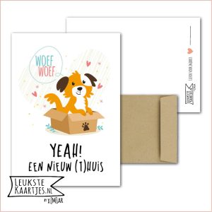 Kaart Dieren -> Klein Vriendje - Nr 19 (Yeah! Een nieuw (t)huis - Woef Woef schattig hondje in doos)