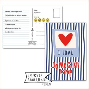 Kaart Op Kamp -> JoMeGiNi No: 157 /13-10 (I love JoMeGiNi kamp - Hart, Blauw gestreept)
