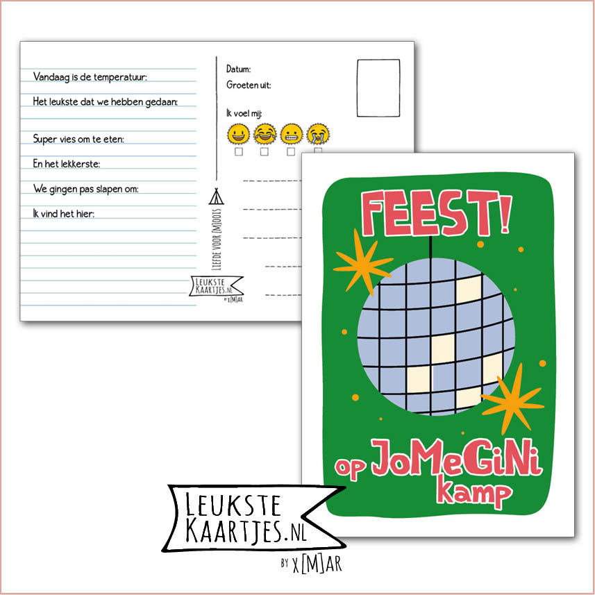 Kaart Op Kamp -> JoMeGiNi No: 152 /13-5 (FEEST! op JoMeGiNi kamp - Discobal groen)