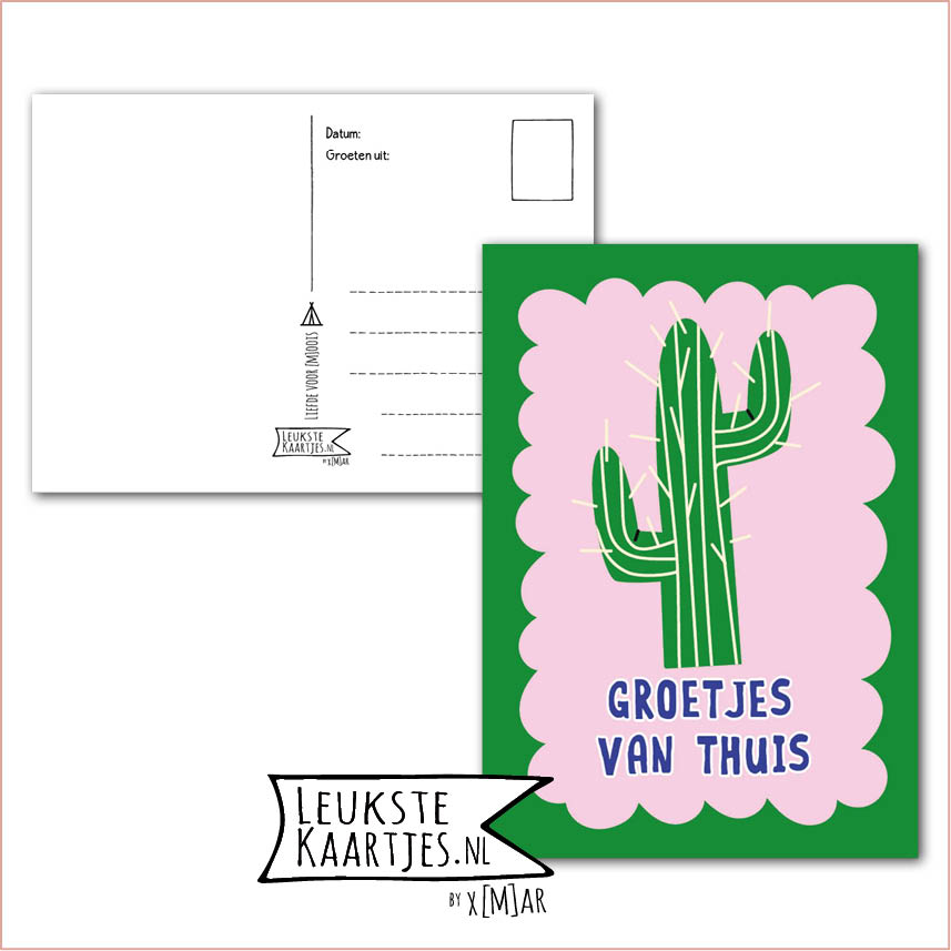 Kaart Op Kamp -> Thuisblijvers No: 77 /6 (Groetjes van thuis – Cactus, groen roze)