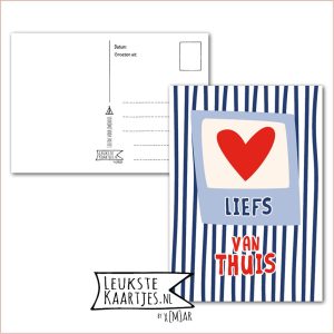 Kaart Op Kamp -> Thuisblijvers No: 76 /6 (Liefs van thuis β Hart, Blauw gestreept)