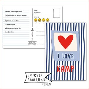 Kaart Op Kamp -> Kaarten Mee - No: 74 /7 (I love kamp – Hart, Blauw gestreept)