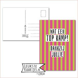 Kaart Op Kamp -> KampToppers - Leiding No: 1 (Wat een TOP kamp! Dankzij jullie - groen roze gestreept)